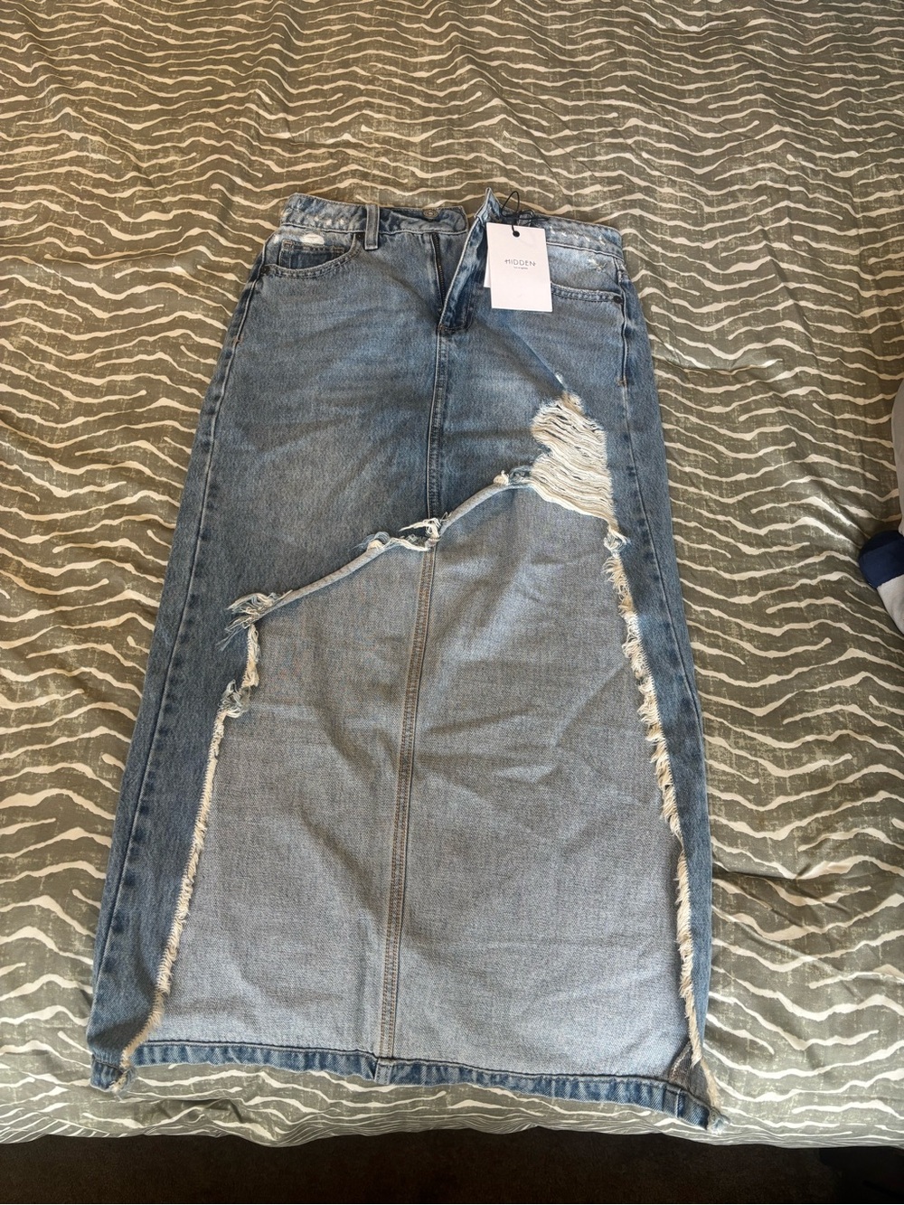Asymmetrical Distressed Denim Skirt in Blue